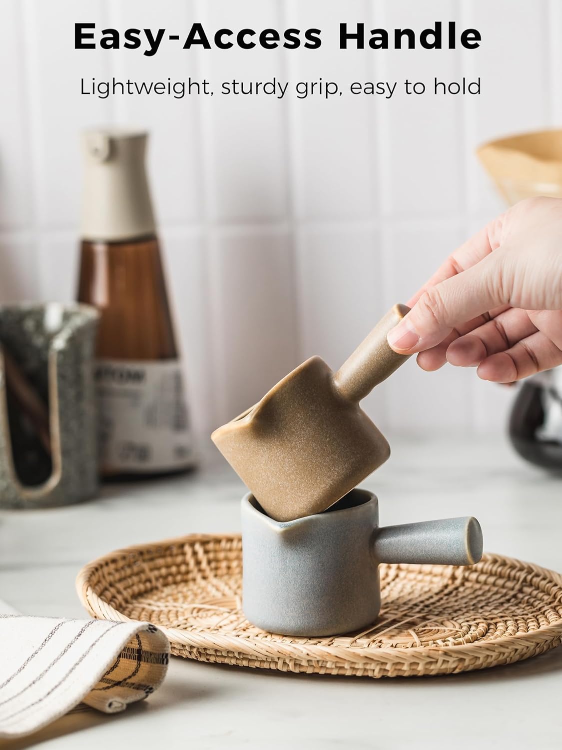 Espresso Cups Ceramic, 200ML Espresso Measuring Cup with Handle, Expresso Shots Cups with Scale, Espresso Accessories, White