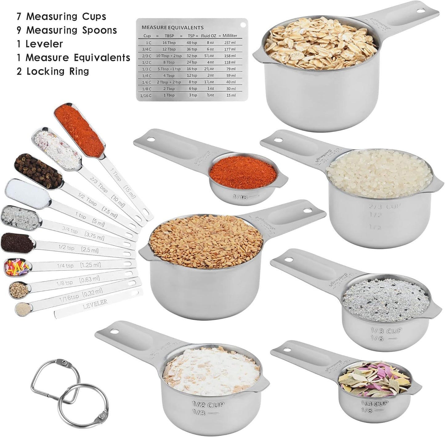 Measuring Cups and Spoons Set, Copper Measuring Cups and Spoons Set for Dry & Liquid, Metric&US 7 Stainless Steel MeasureR Cup&9 Spoon Leveler & Measure Enquivalents for Kitchen & Baking