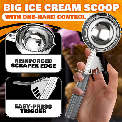 Cookie Scoop Set - Ice Cream Scoop with Trigger - Cookie Scoops for Baking Set of 3#16 (2.7 oz), #20 (2 oz), #30 (1.25 oz), Stainless Steel Versatile Tool, Portion Control for Cookies and Treats Prep