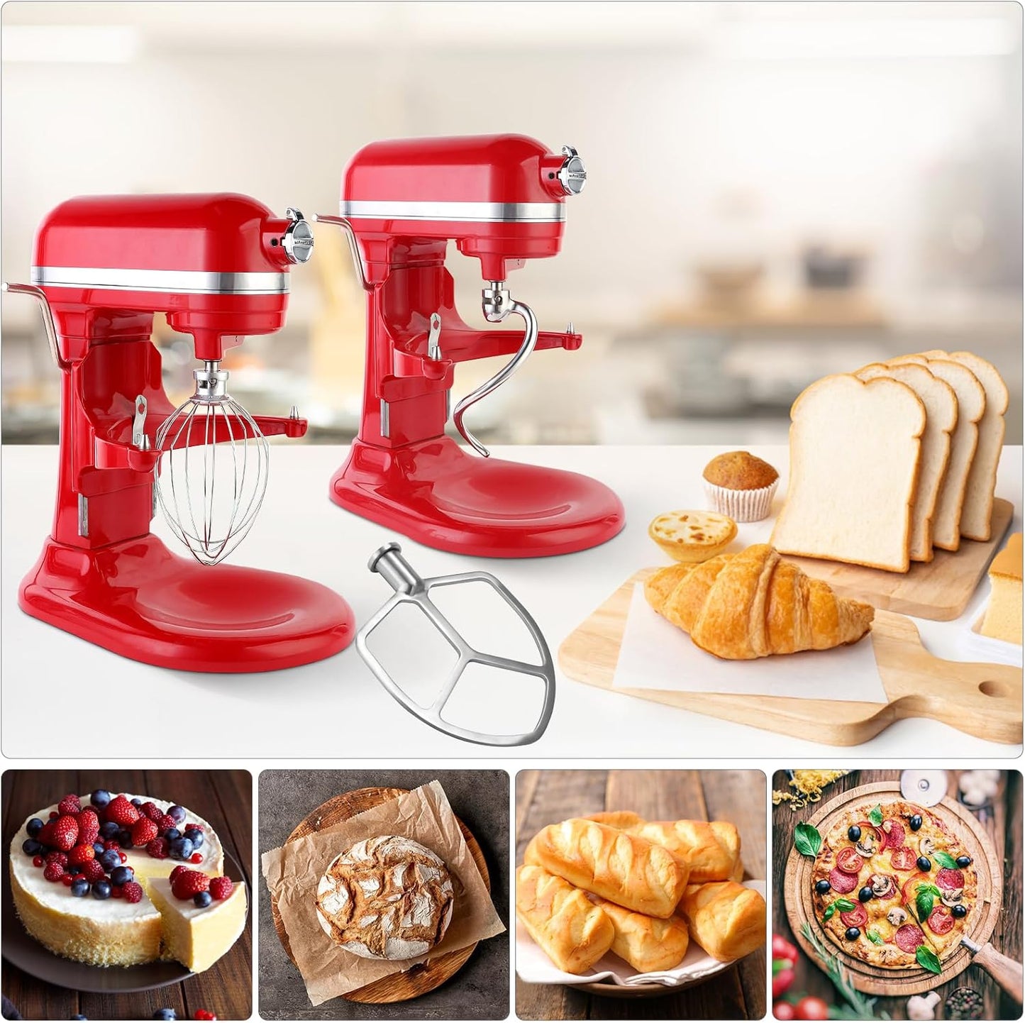 Stainless Steel 3 Piece kit Attachments，Dough Hook 6 Wire Whisk Flat Beater Compatible with KitchenAid 5 Plus -6QT Mixer，Bowl Lift Stand Mixer Accessory，Rust Resistant，Dishwasher Safe