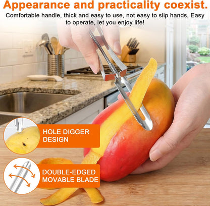 TIESOME 3 Pcs Stainless Steel Vegetable Peeler, Swivel Blade Ergonomic Handle with Potato Eye Remover, Commercial Grade Vegetable Peeler for Potatoes, Carrots, Apples, Dishwasher Safe, Silver