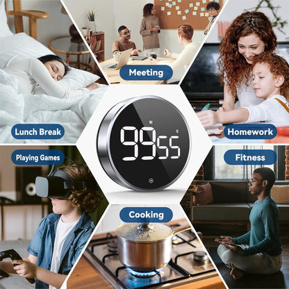 Digital Kitchen Timer, 3.8'' Large LED Display Countdown Countup Timer, Timer for Kids, Classroom Magnetic Timer, Adjustable Volume, Brightness, Easy for Cooking/Study/Office/Exercise (Ridged Knob)