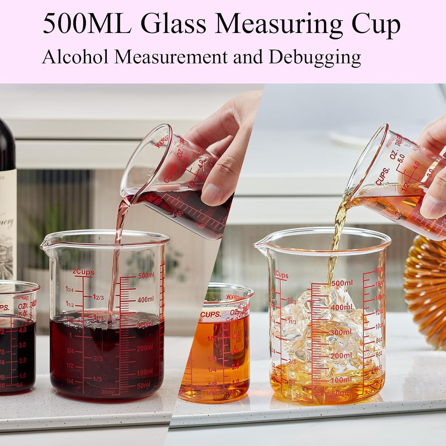 High Borosilicate Glass Measuring Cup-V-Shaped Spout，Glass Measuring Beaker for Kitchen or Restaurant, Easy to Read, 60 ML (2 Oz)-Pack of 2