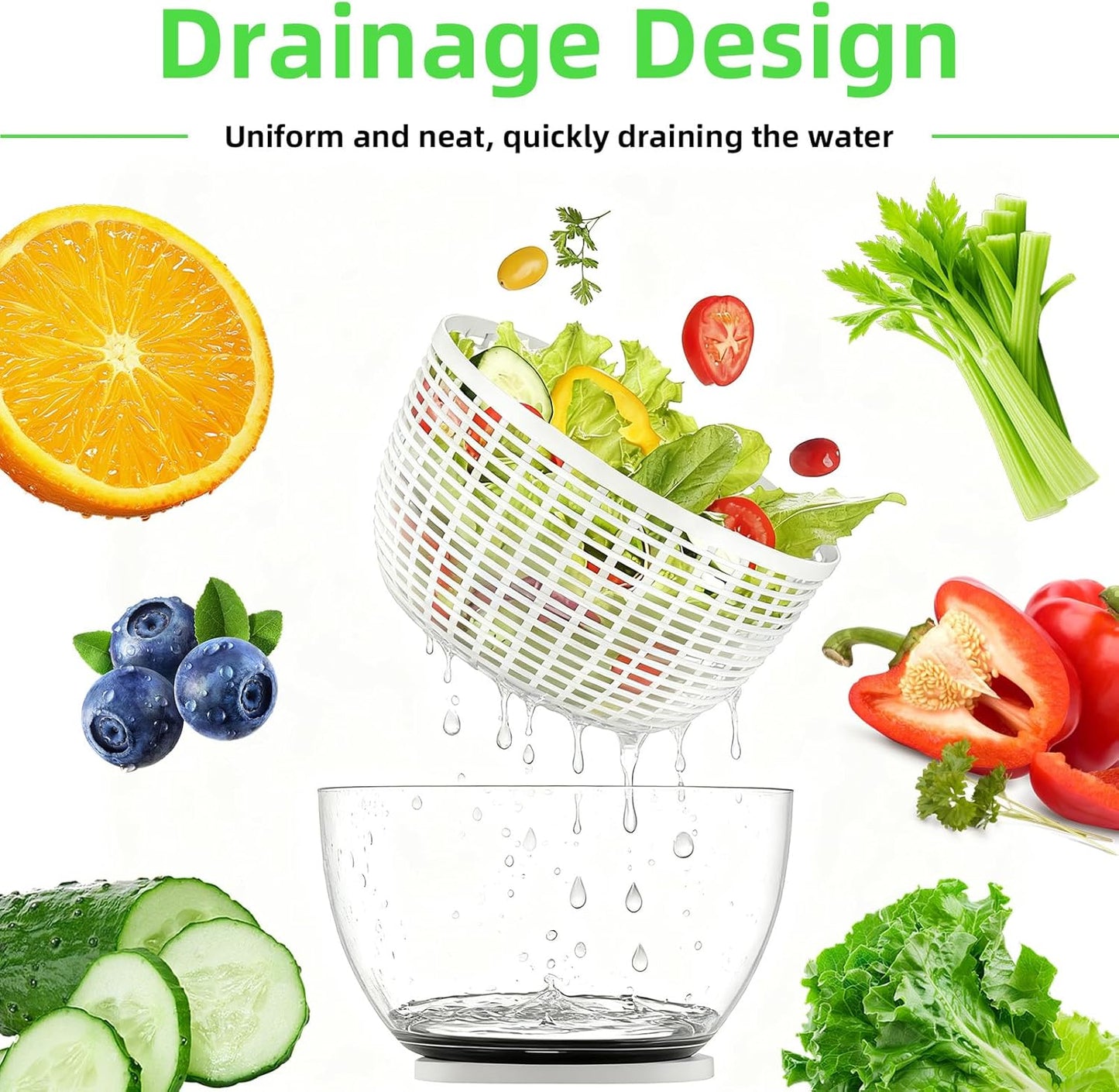 Salad Spinner, Lettuce Spinner with Push-Button Lid and Non-Slip Base, Vegetable & Fruit Washer Bowl, Efficient Spin Dryer and Strainer for Salad Greens and Fruits (6.3QT)