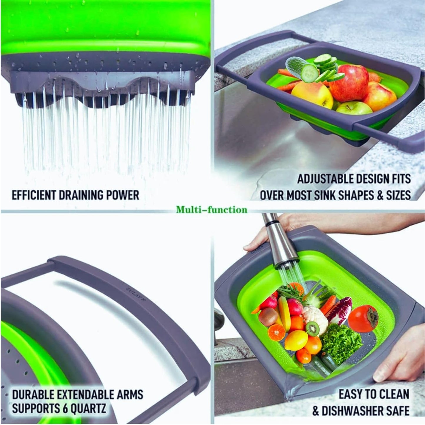 Collapsible Silicone Colander – Space-Saving Foldable Strainer for Pasta, Vegetables & Fruits – Large 6 Qt Kitchen Strainer, Heat-Resistant, BPA-Free & Dishwasher Safe |RED