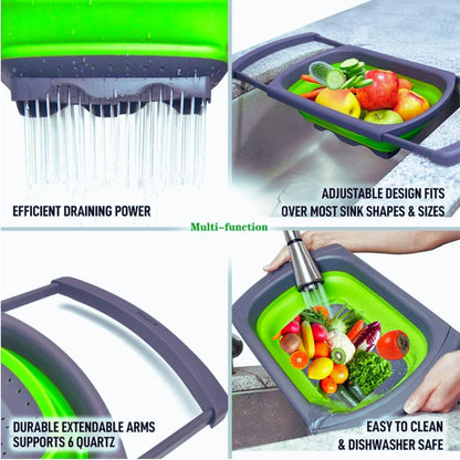 Collapsible Silicone Colander – Space-Saving Foldable Strainer for Pasta, Vegetables & Fruits – Large 6 Qt Kitchen Strainer, Heat-Resistant, BPA-Free & Dishwasher Safe |RED
