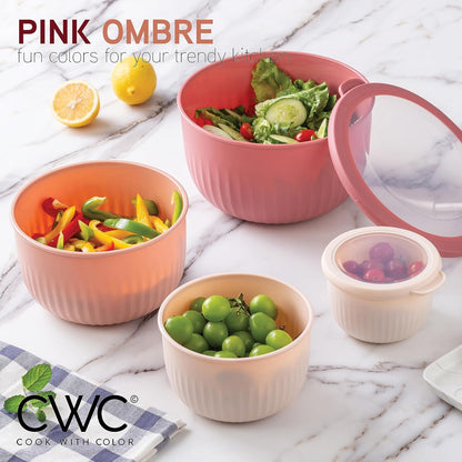 COOK WITH COLOR Prep Bowls with Lids- Wide and Deep Nesting Plastic Small Mixing Bowl Set with Lids, 8 Piece Set - Wide Bowls, Blue
