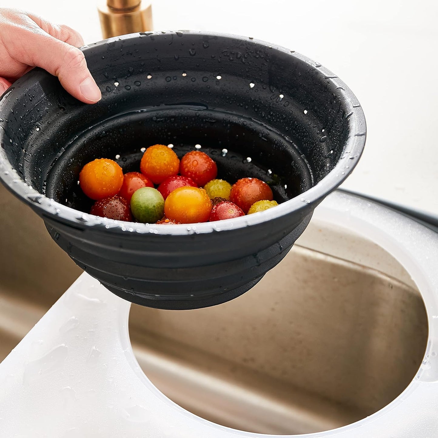 Dexas Over the Sink PolyFiber Flax Cutting Board with Collapsible Colander Strainer, 11.5 x 20", Cream