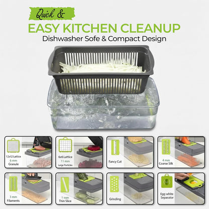 Vegetable Chopper - 14 In 1 Multifunctional Food Chopper with Container - Vegetable Cutter with Container for Salad - Kitchen Gadgets & Essential Kitchen Tool Set for Onion, Potato, Fruits & Veggies