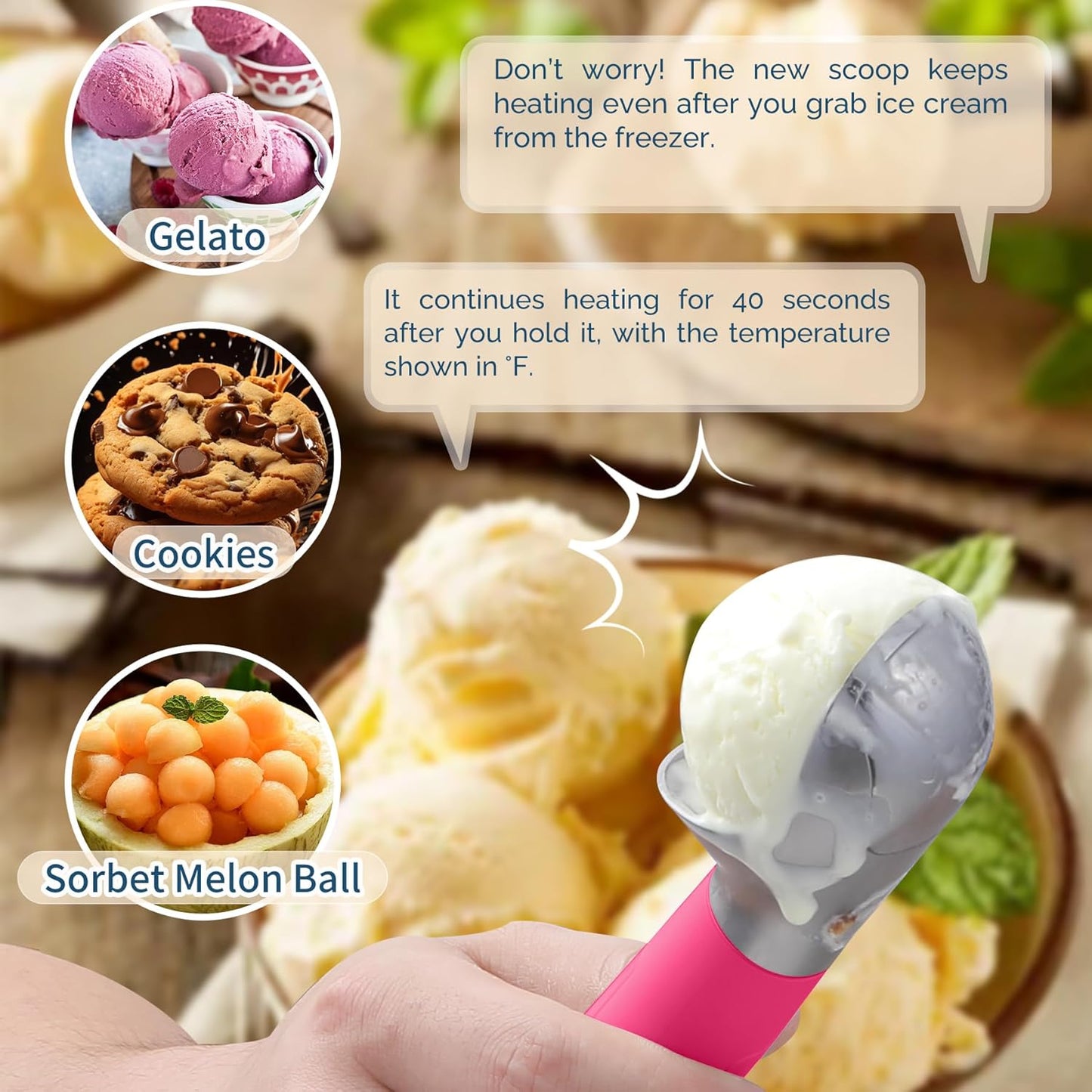 Heated Ice Cream Scoop Rechargeable, Electric Warming Ice Cream Scooper with LED Display, Heats to 158°F for Hard Ice Cream, Easy for Seniors & Kids, IP67 Waterproof (Black, 2 oz)