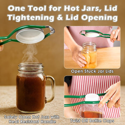 2 Pack Canning Jar Opener & Jar Wrench, Metal JarOpener Tool 10.8" x 3.1", Durable Plated-Steel Kitchen Lid Tightener, Safe for Hot Jars, Perfect for Weak Hands & Seniors