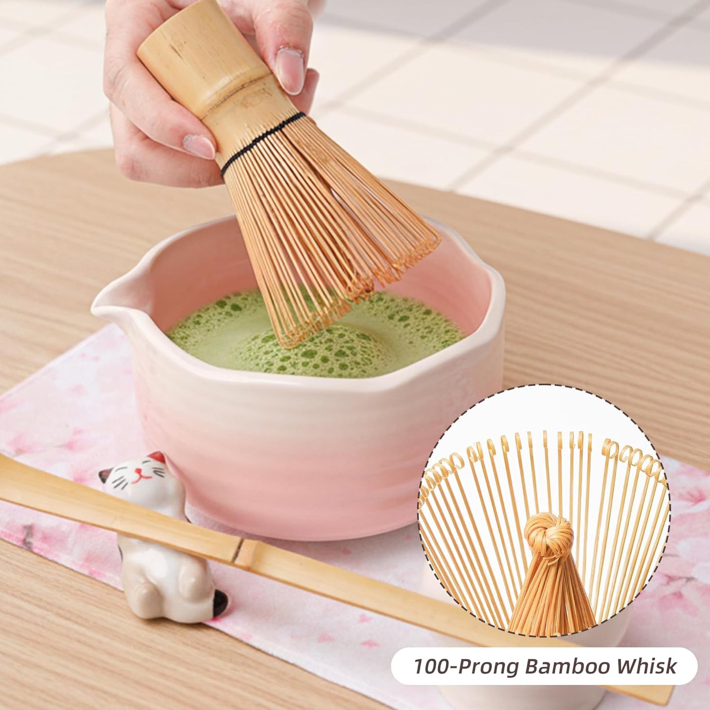 6-Piece Matcha Whisk Set Pink, 18oz Matcha Bowl with Spout, Bamboo Whisk and Chasen Holder, Pink Matcha Kit, Cute Macha Gift Set for Women & Matcha Lovers Starters, Mother's Day Gift