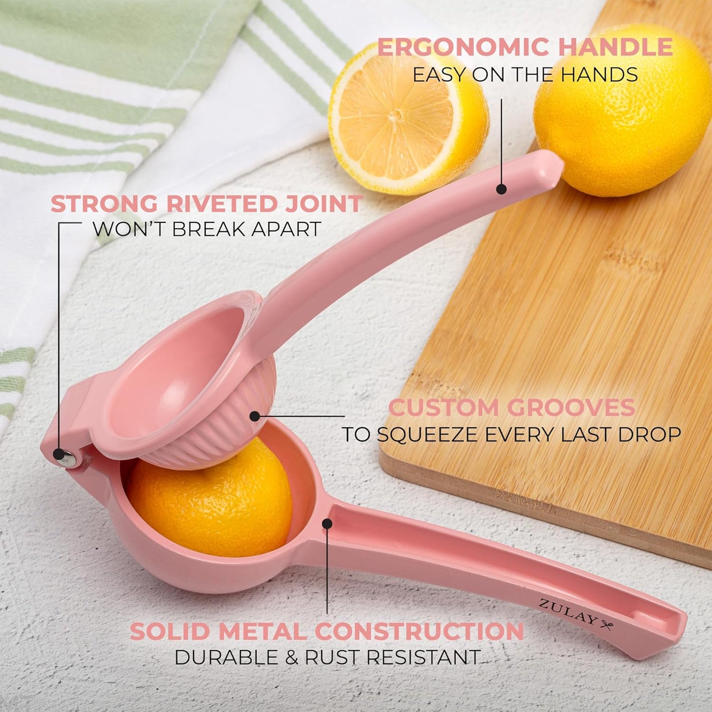 Zulay Kitchen Metal Lemon Squeezer - Handheld Lemon Juicer Squeezer - Easy to Use Citrus Juicer - Manual Press for Extracting the Most Juice Possible - Extracts Every Last Drop