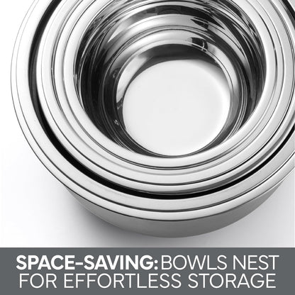 COOK WITH COLOR Stainless Steel Mixing Bowls Set with Lids - Nesting Bowls with Non-Slip Bottom, Silver, 14 Pieces