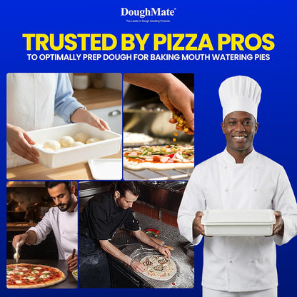 DoughMate® Artisan Kit – 2 Pizza Dough Proofing Trays, 1 Lid, and Dough Scraper – Food Contact Certified, Stackable, Made in USA