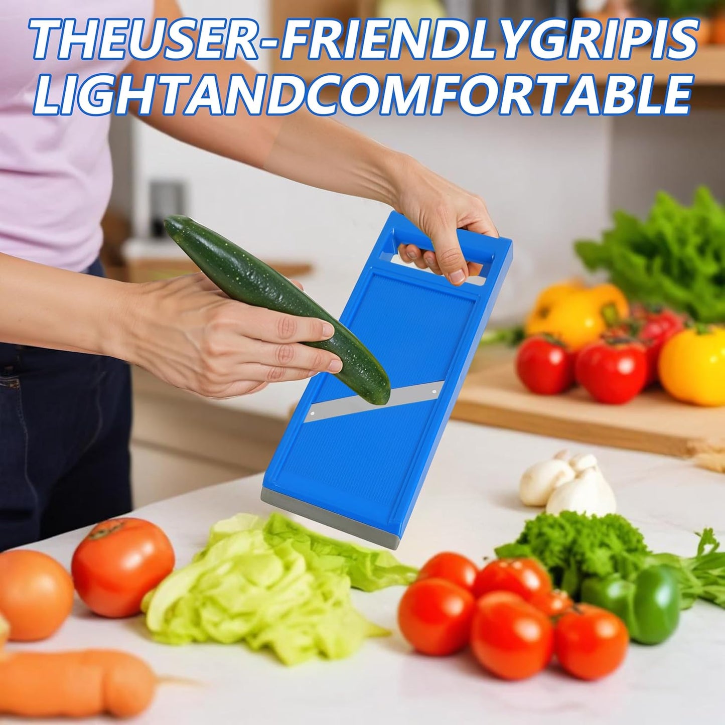 Mini Mandoline Slicer,Portable Vegetable Slicer Handheld with Stainless Steel Blade, Hand Held Slicers for Vegetables, Fruits, Potatoes, Cheese, Carrots, Quick Uniform Slice,Blue