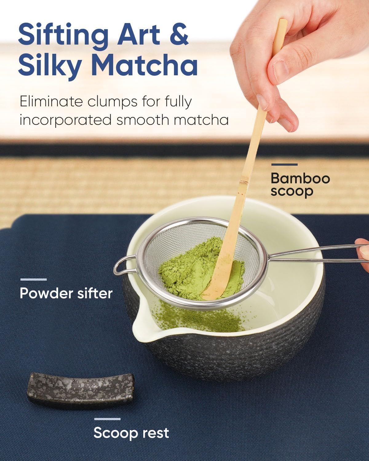 Joiish Matcha Whisk Set, Matcha Kit 10-Pcs, Bamboo Whisk and Ceramic Bowl with Spout & Measuring Spoon & Cup, Japanese Ceremony Matcha Tea Powder Making Tools, Light Green