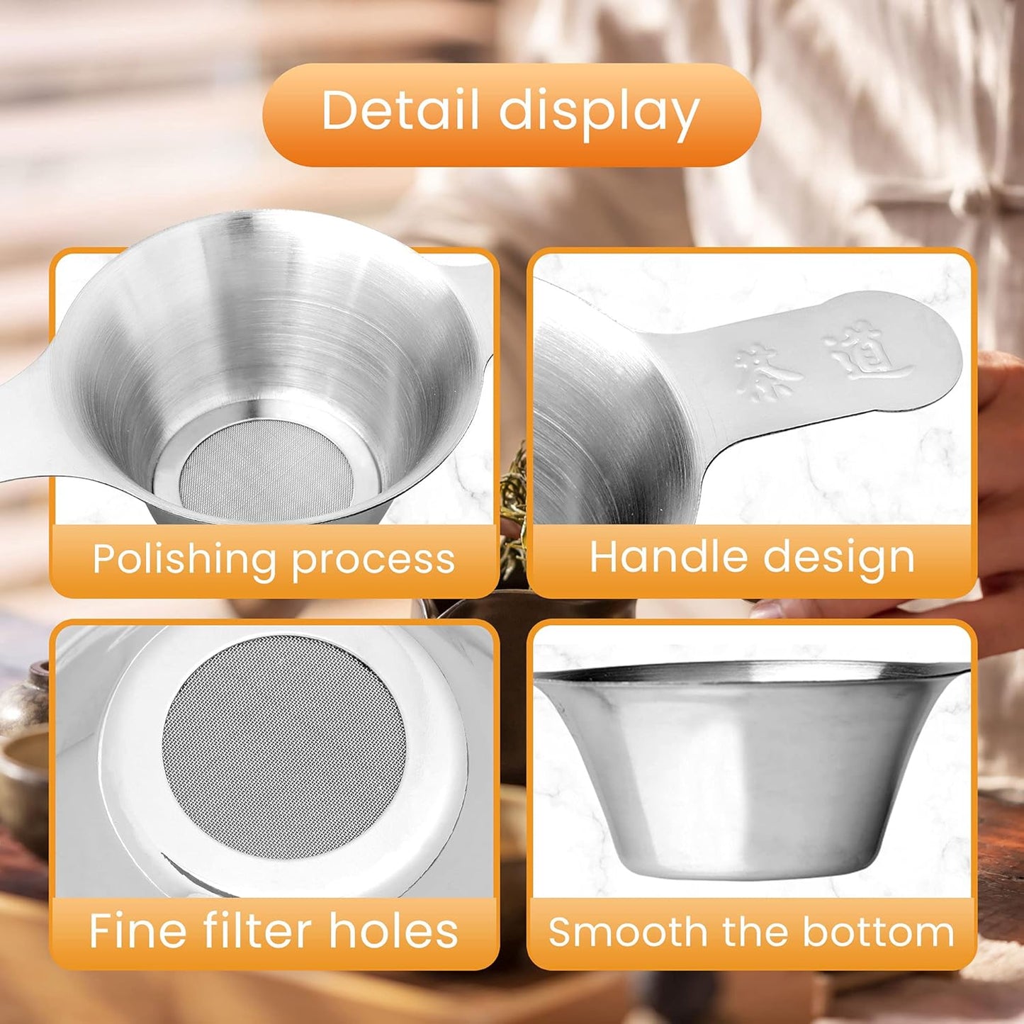 2 pack Fine Mesh Tea Strainers, Stainless Steel Small Mesh Tea Filter with Handle, 2 Different Size