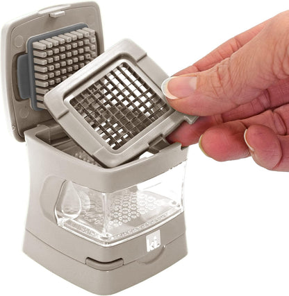 Garlic-A-Peel Garlic Press, Crusher, Cutter, Mincer, and Storage Container - Includes Silicone Garlic Peeler - Easy to Clean - Stainless Steel Blades – (Black), standard