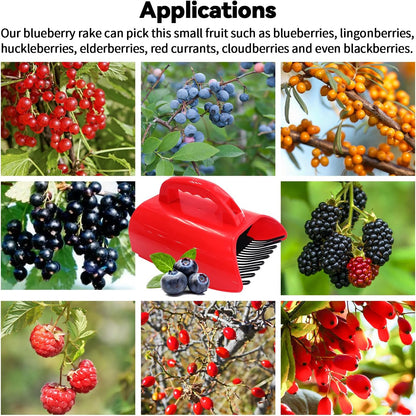2 Pack Blueberry Picker with Metallic Comb and Ergonomic Metal Handle, Plastic Scoop for Blueberries Lingonberries Huckleberries (Red)