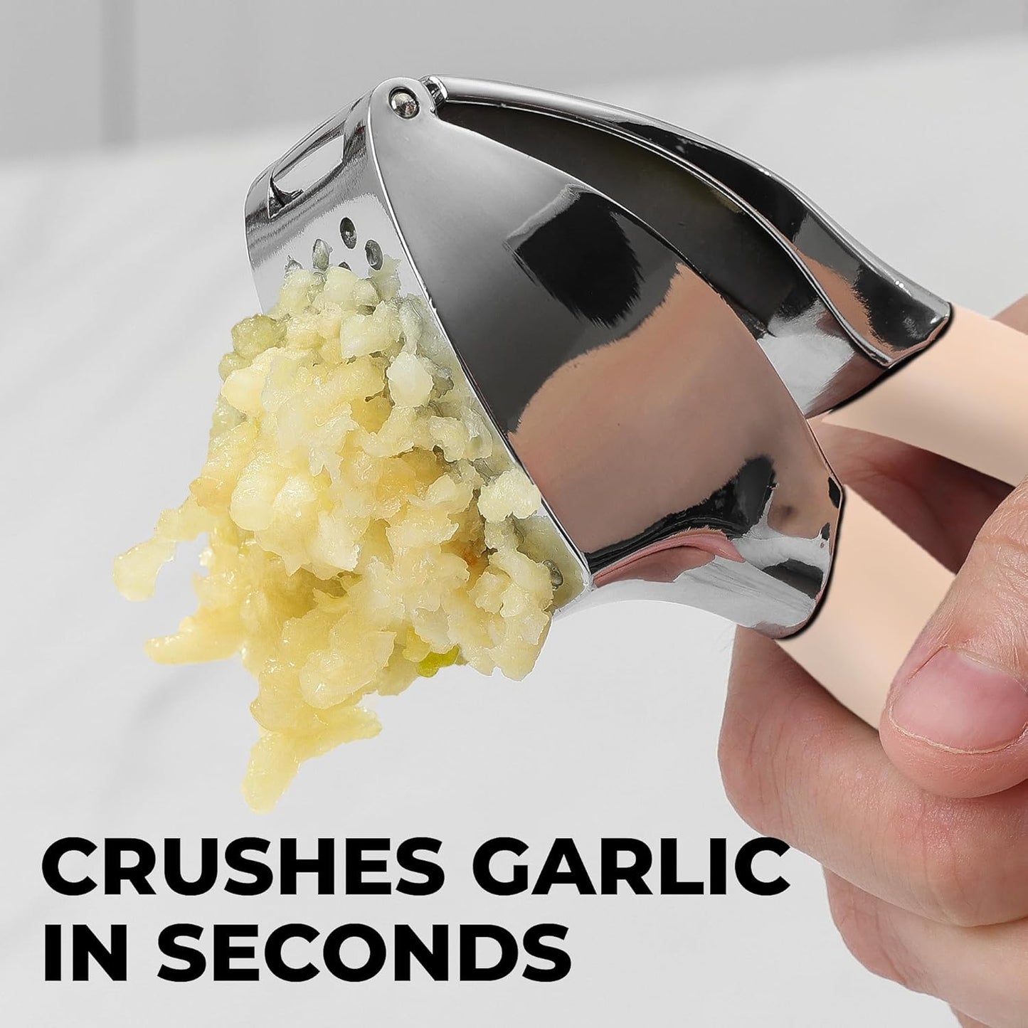 Zulay Kitchen Comfort Grip Garlic Press - Garlic Mincer Tool - Garlic Crusher - Garlic Press Mincer Rust Proof, with Soft Ergonomic Handle, Easy Clean Set with Peeler and Brush - Red