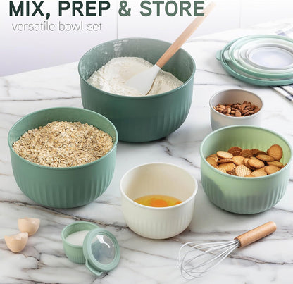 COOK WITH COLOR Prep Bowls with Lids- Wide and Deep Nesting Plastic Small Mixing Bowl Set with Lids, 8 Piece Set - Wide Bowls, Blue