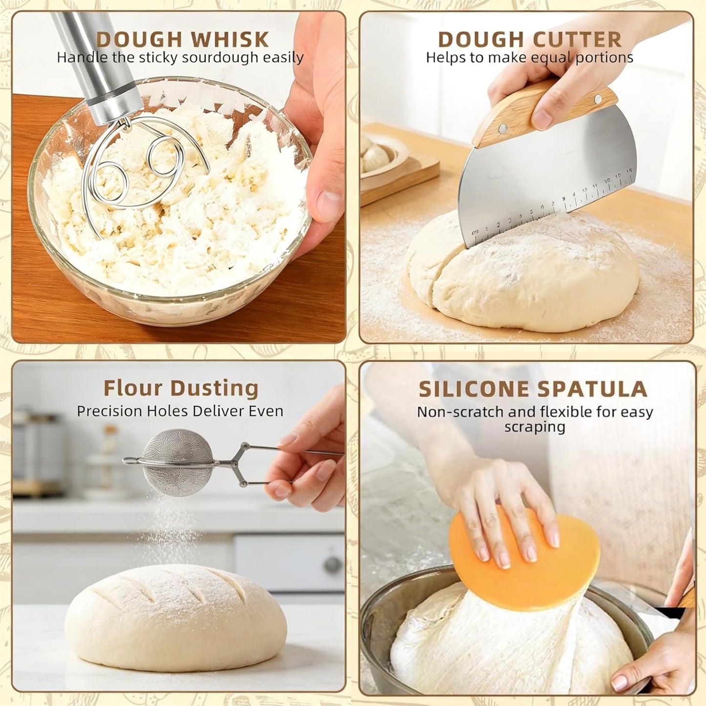 Sourdough Starter Kit, Sourdough Bread Baking Supplies, 9" Round & 10" Oval Banneton Bread Proofing Basket, Bread Sling, Starter Jar, Dough Whisk ect Complete Baking Set for Women Wife Mom