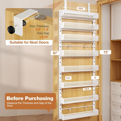 Pantry Door Organizers and Storage, 8-Tier Large Metal Heavy-Duty Frame Over the Door Spice Rack, 2 in 1 Wall-Mounted or Hanging shelf for Kitchen, Bathroom, Laundry Room, Bedroom, Closet &Nursery