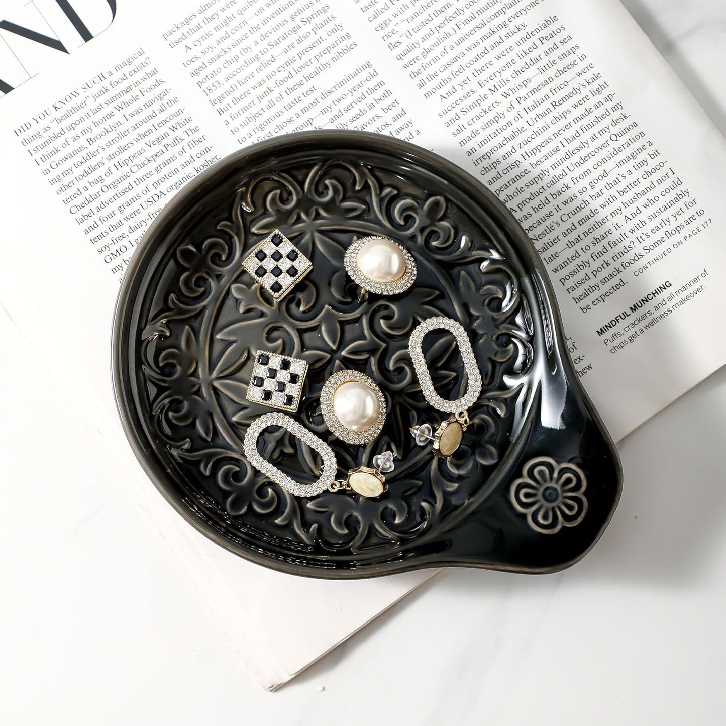 Farmhouse Ceramic Spoon Rests Holder for Kitchen Counter Stove Top (White-A1)