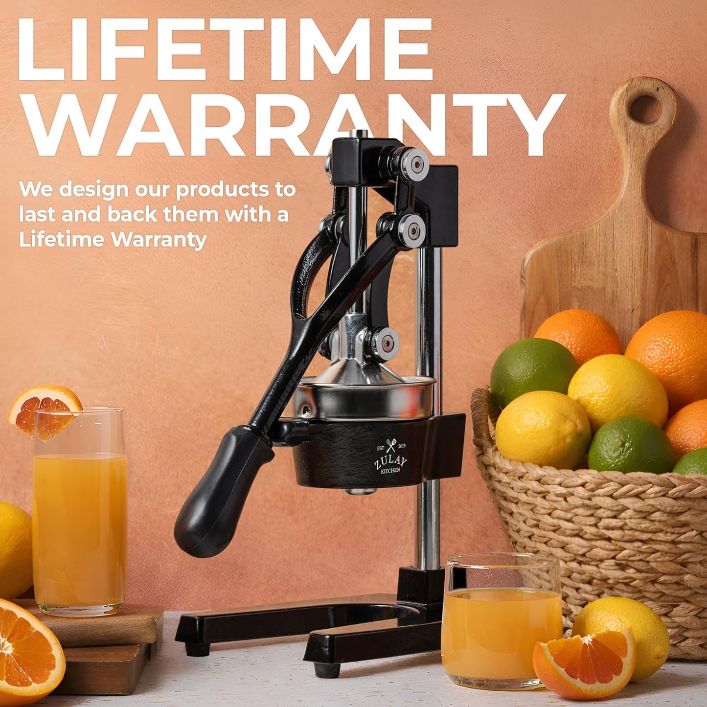 Zulay Kitchen Cast Iron Juicer - Heavy Duty Manual Juicer with Detachable Strainers for Easy Cleaning, Orange Juice Press for Citrus Fruits, Perfect for Bartenders, Juice Lovers & Health Enthusiasts