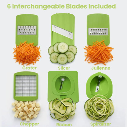 7-in-1 Large Salad Spinner & Vegetable Chopper with Container - Multi-function Lettuce Spinner Fruit Washing Bowl with Strainer, Grater, Slicer, Julienne, Spiralizer, Ribbon Cutter & Dicer