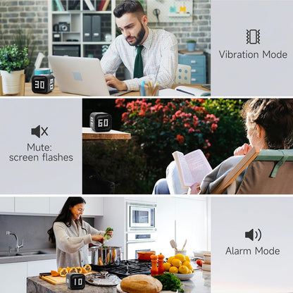 Rotating Productivity Timer 5, 25, 10, 50 Minutes Preset, Desk Cube w/Gravity Sensor for ADHD, Mute Functions, Ideal for Work, Study, Kitchen, Back to School (1, Wood Grain Finish)