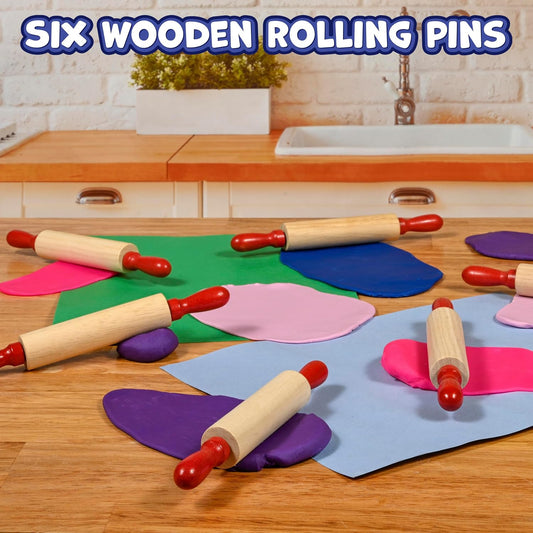 READY 2 LEARN Mini Wooden Rolling Pins | Set of 6 | 7.25 inches | Turning Handles | Play Dough Rollers for Crafts and Imaginative Play