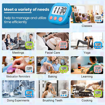 12 Pack Digital Kitchen Timers for Cooking, Loud Alarm Large LCD Display Magnetic Classroom Timers for Teachers Kids, Extensively Use in Classroom, Cooking, Meeting, Gym
