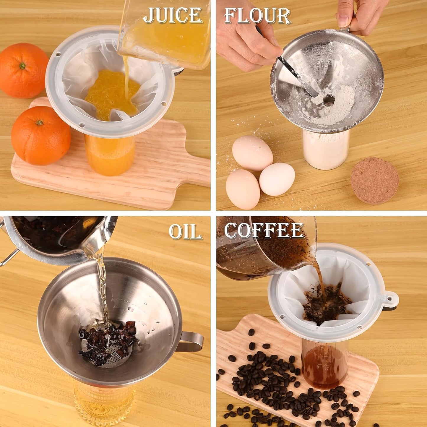 4 Pack Food-Grade Plastic Strainers, Filter Juice for Soybean Milk, Tea, Coffee, Honey Juices Wine and Liquid Transfer