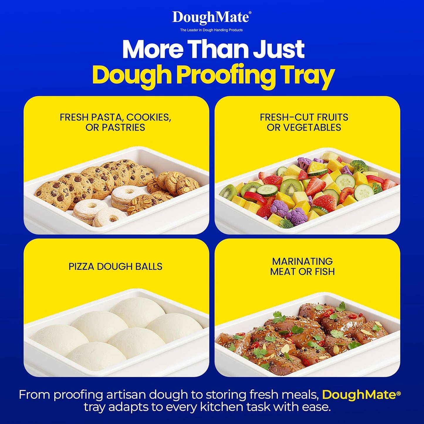 DoughMate® Artisan Kit – 2 Pizza Dough Proofing Trays, 1 Lid, and Dough Scraper – Food Contact Certified, Stackable, Made in USA
