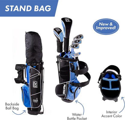 PGA Tour Youth Golf Club Set for Ages 8-12 & 12+ (4’8”–5’10”), Right and Left-Handed Kids Golf Sets – Beginner Junior Golf Clubs with Lightweight Stand Bag, Mallet Putter, Hybrid, Driver