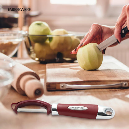 Farberware Pro2 Vegetable Peeler, Euro Peeler with Razor-Sharp Stainless Steel Blade, Swivel Peeler for Potatoes, Fruits, and Vegetables, Built-In Bud Remover, Dishwasher Safe