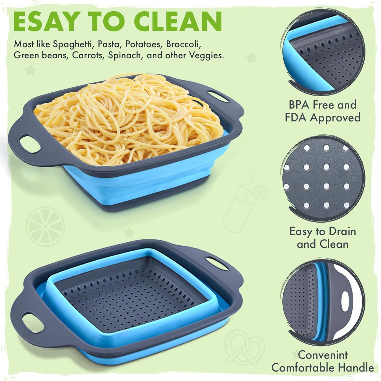 Silicone Collapsible Colander Sink Colander Collapsible Camping Versatile Collapsible Strainer Sink strainer basket over Sink Strainer (Red Green Blue)