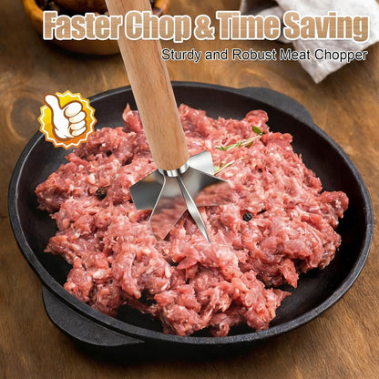 304 Stainless Steel Meat Chopper,Food Grade 6-Blade Ground Beef Chopper Potato Masher Hamburger Smasher Tool for Kitchen Cooking Vegetable Puree 11''