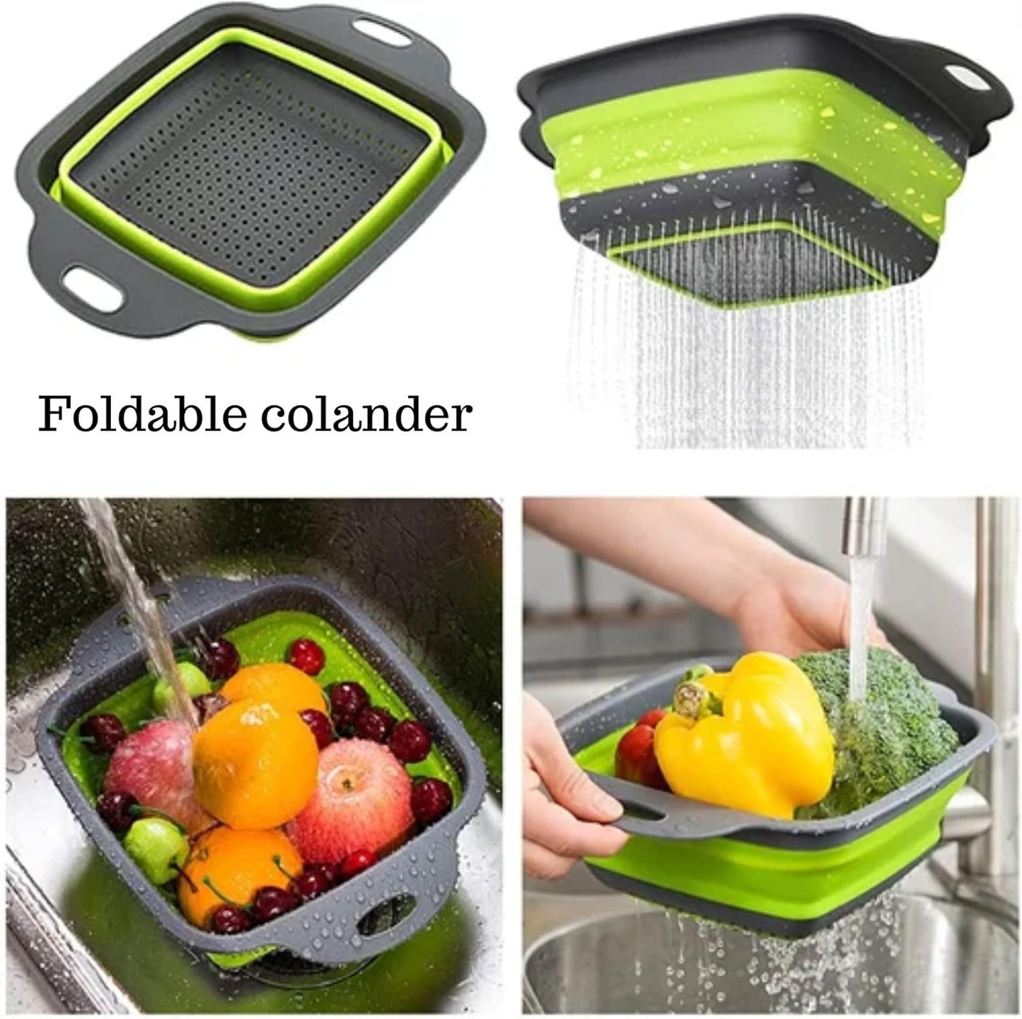 Collapsible Cutting Board 3-in-1 – Multifunctional Foldable Silicone Board with Washing Basket, Colander & Peeler, Perfect for BBQ, Picnic, and Camping| Green
