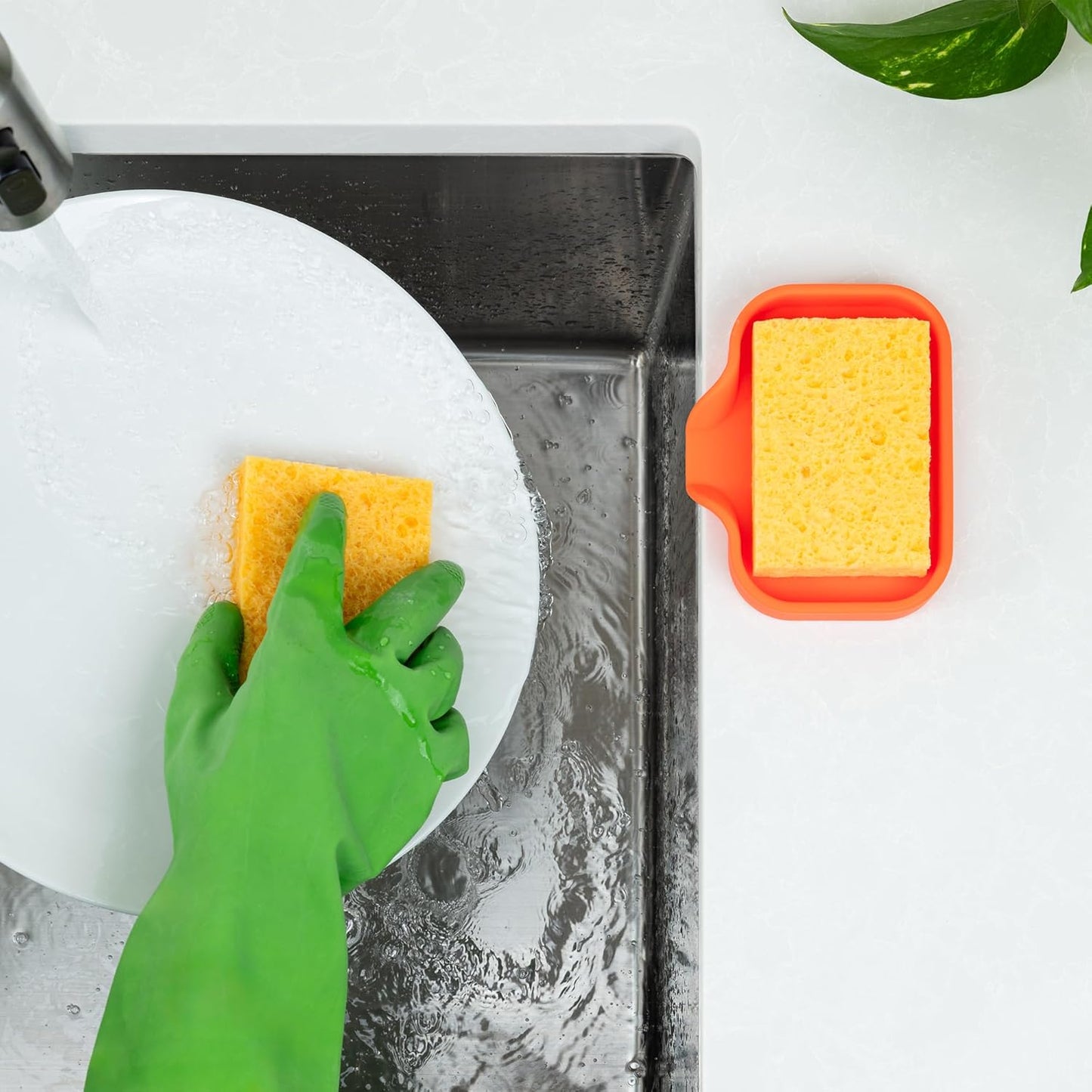 Zulay Kitchen (9x3.5in Sponge Holder for Kitchen Sink - Flexible Heavy-duty Multipurpose Sink Caddy - Counter Organizer for Kitchen, Bathroom, Makeup, Trinkets & More! (Grey)