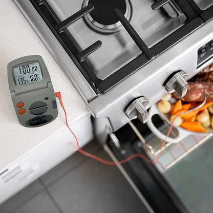 Taylor Programmable with Timer Instant Read Wired Probe Digital, Meat, Food, Grill BBQ Cooking Kitchen Thermometer with Timer, Gray