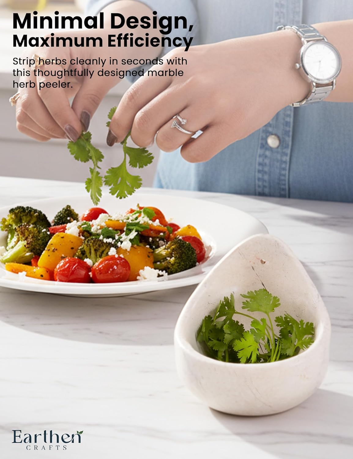 Marble Herb Peeler 3 Inches Cream Leaf Stripper with Brush for Fast Leaf Removal, Ideal for Parsley, Rosemary, and Cooking Salads