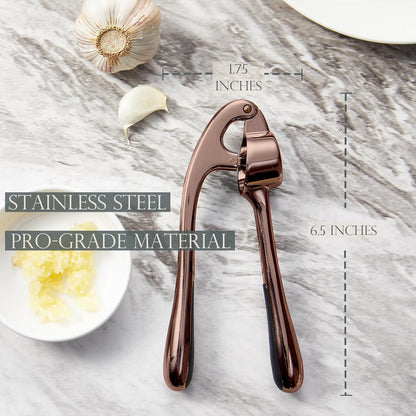Kitessensu High Effective Garlic Press With Studs, Heavy Duty Garlic Mincer, Easy to Squeeze and Clean, Rust Proof, Ginger Crusher- Imperial Silver