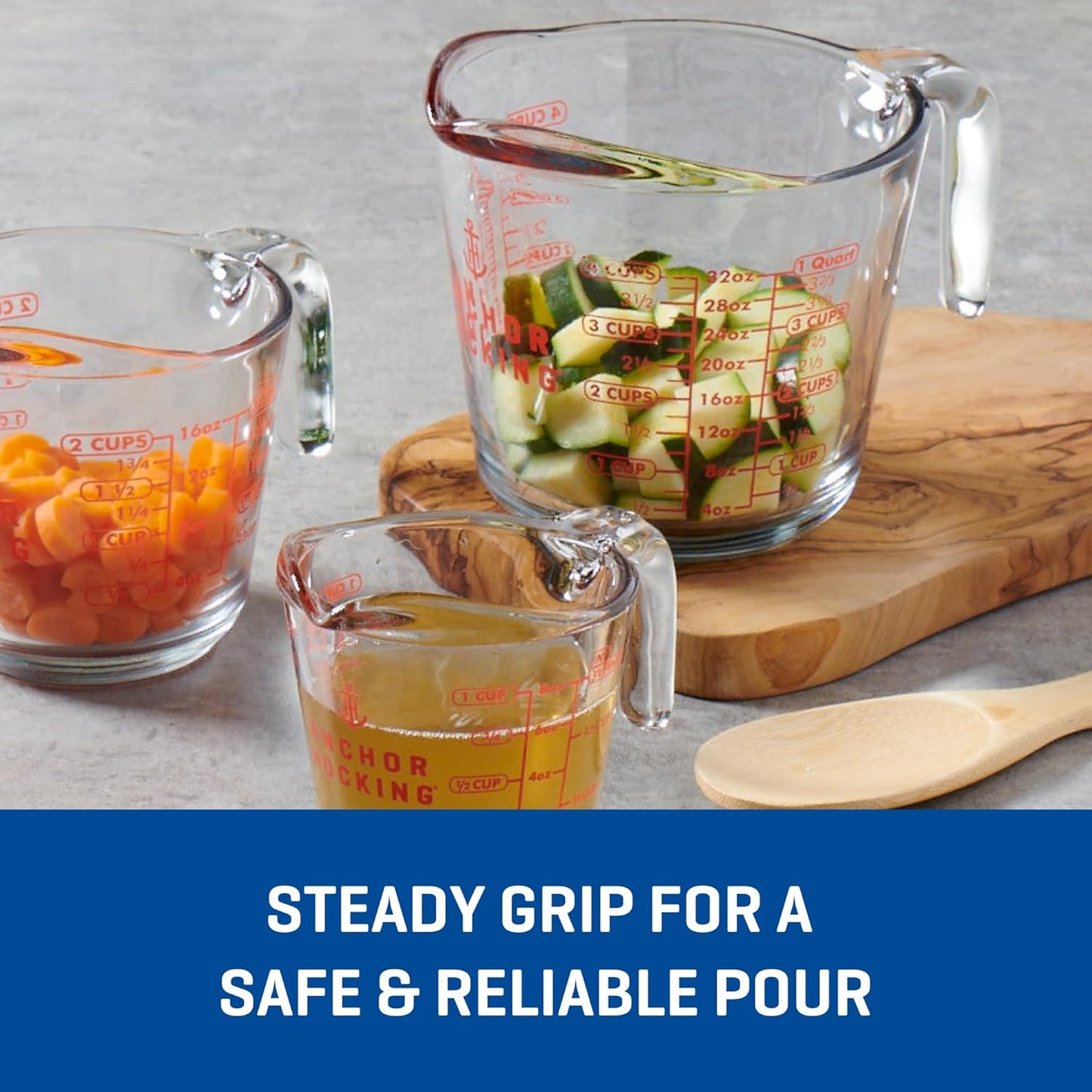 Anchor Hocking Triple Pour Glass Measuring Cup, 8 Oz Measuring Glass