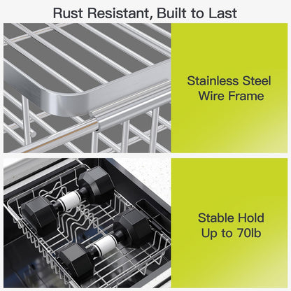 JASIWAY Roll Up Dish Drying Rack, Expandable (12.8"-23.8" D x 12.8" W) Stainless Steel Portable Drainer for Kitchen Sink Counter, Foldable Over The Sink Cover with Removable Utensil Holder