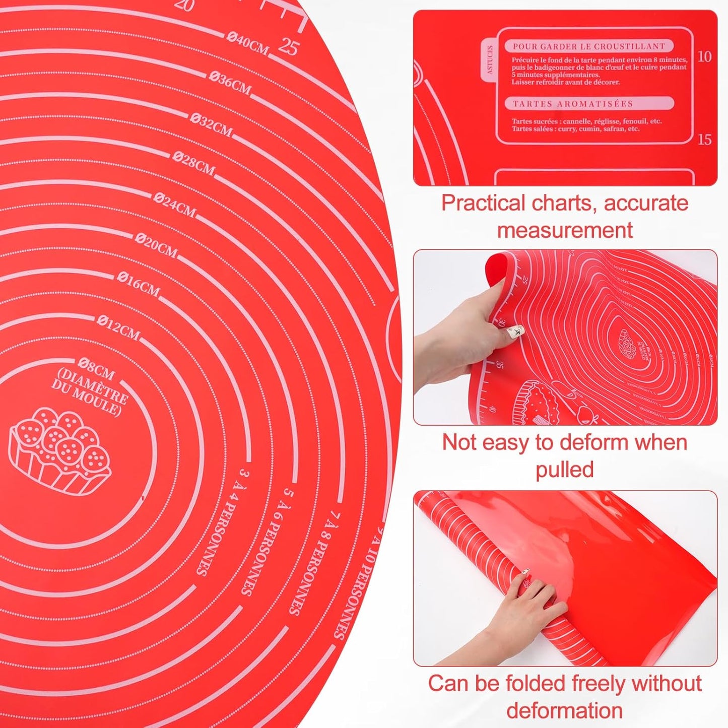 Silicone Baking Mat with Measurement, Non-Slip Pastry Mat, Non-Stick Bread Making Tools with Rolling Pin Dough Scraper and Brush for Pastry Bread Cookies Pizza(18x24in)