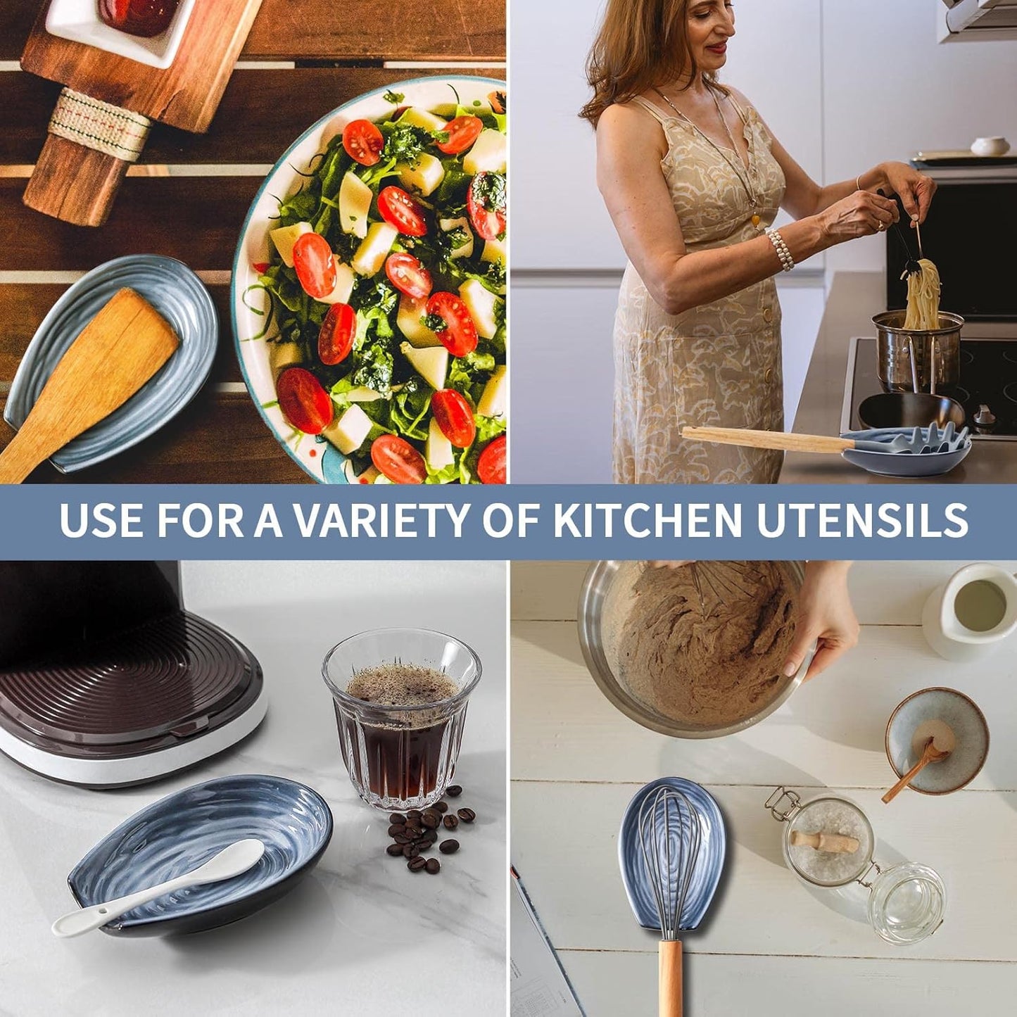 Hasense Spoon Rest for Stove Top - Blue Swirl Pattern Spoon Holder for Stove, Heat-Resistant Spoon Rest for Kitchen Counter, Ceramic Cooking Utensil Rest Ladle Holder for Spatula or Tong, 5.7 Inch