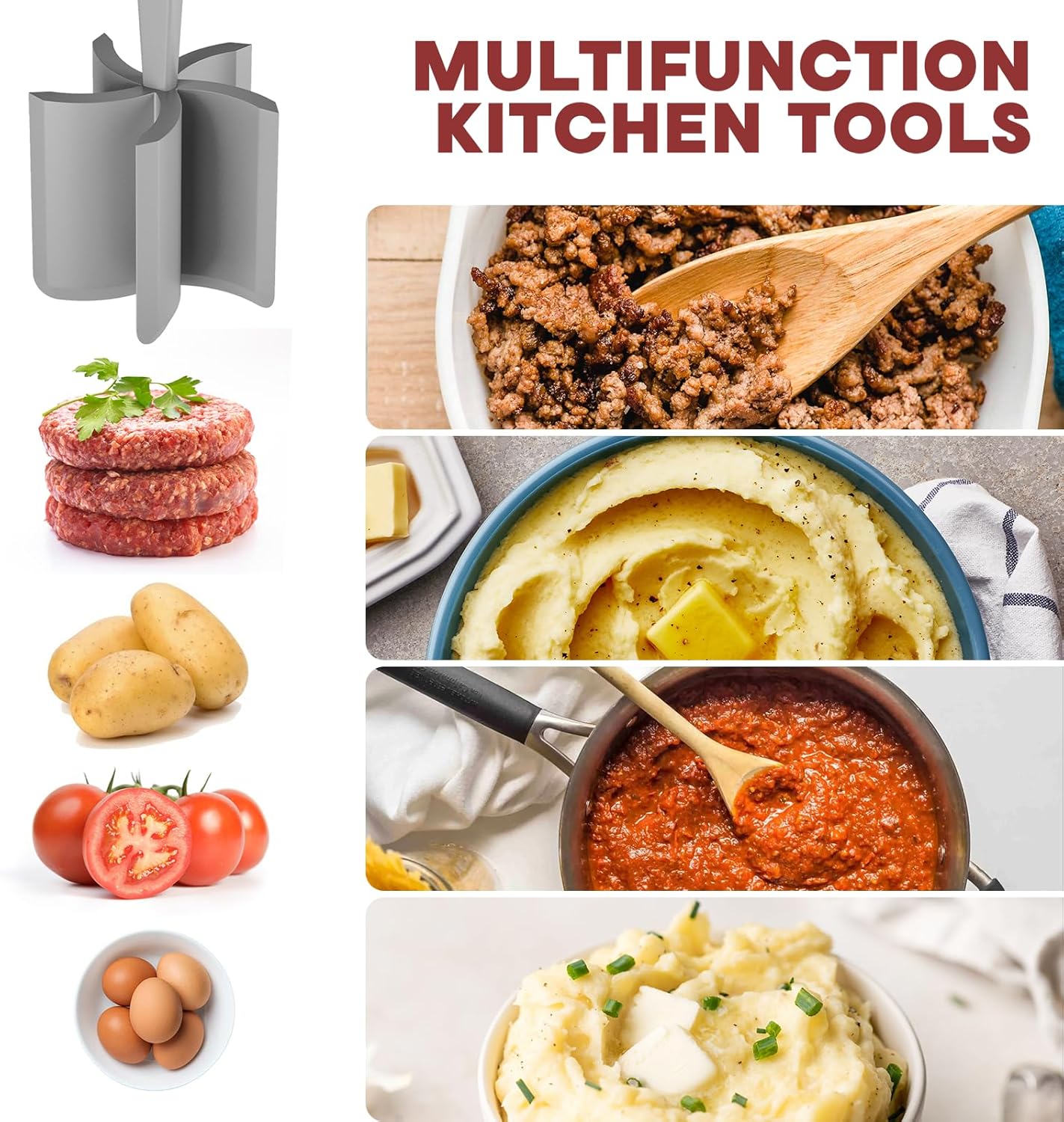 Meat Chopper, Hamburger Grinder, Premium Heat Resistant Smasher for Ground Beef, Burger Grinder Nylon Potato Mix Tool, Meat & Poultry Tenderizers-Black